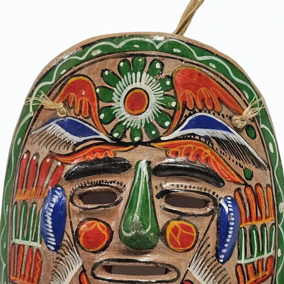 Vtg Mexican Ceramic Hanging Mask Folk Art Hand Made/Painted Native Dancers CHIP - Picture 5 of 10